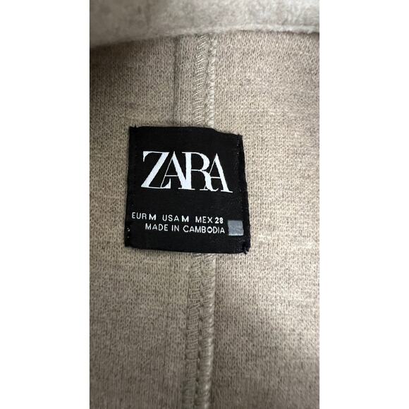 ZARA Minimalist Wool Blend Funnel Neck Coat M Beige Soft Tailored Look - Picture 4 of 4